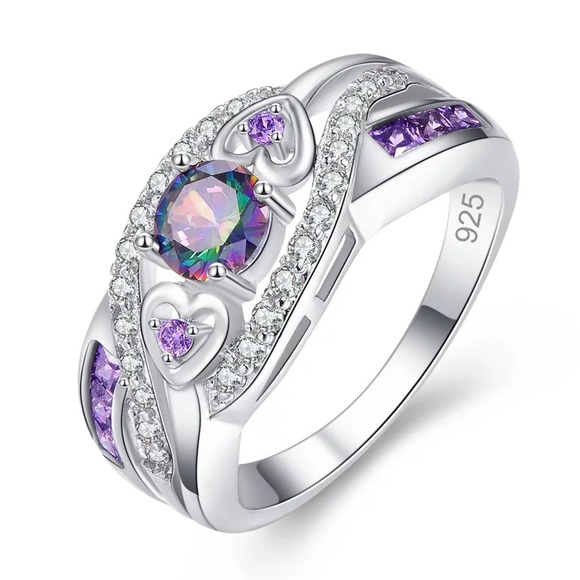 Jewelry - New 925 Silver Romantic Hearts Amethyst Ring
